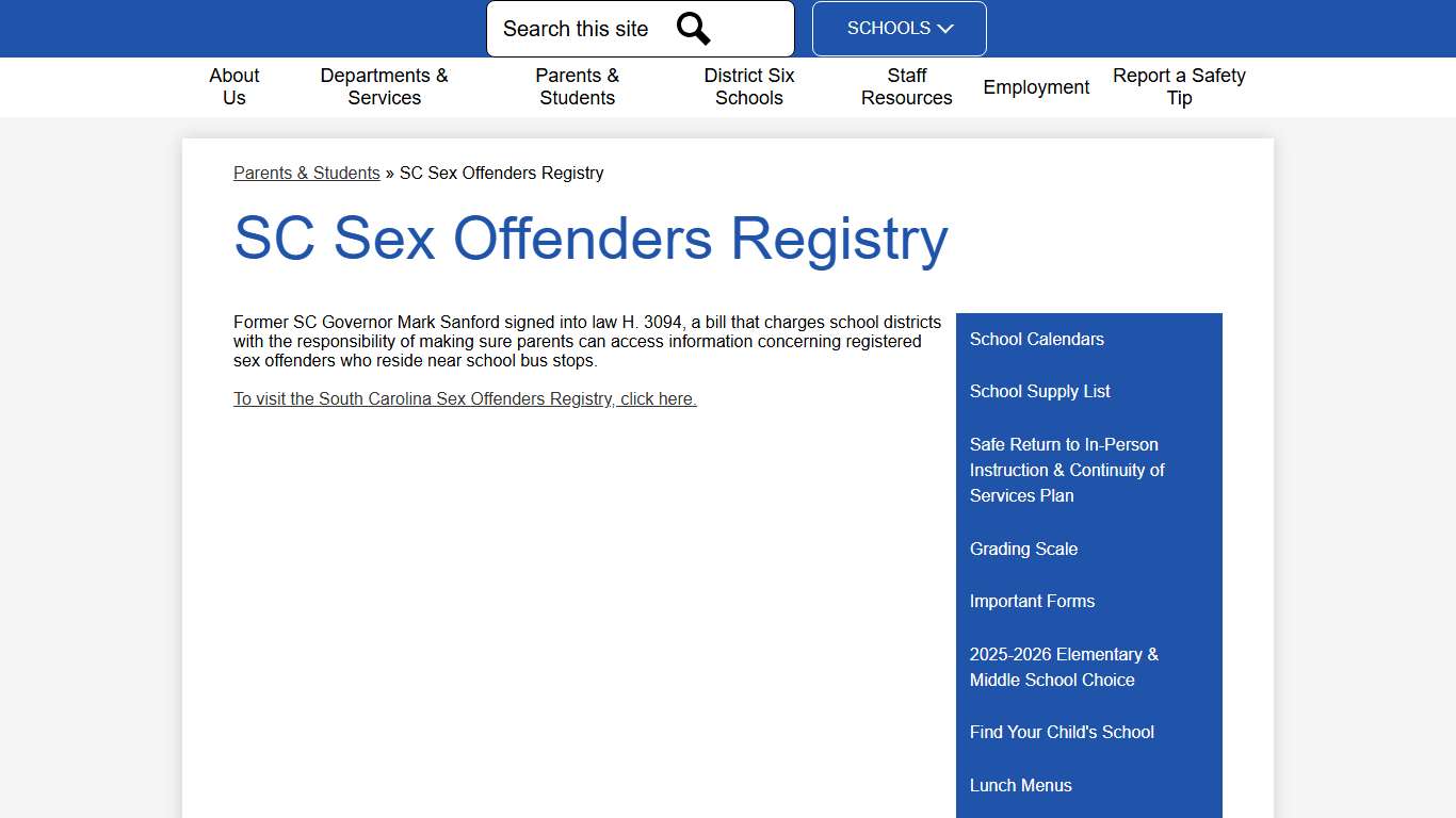 SC Sex Offenders Registry – Parents & Students – Spartanburg County School District Six